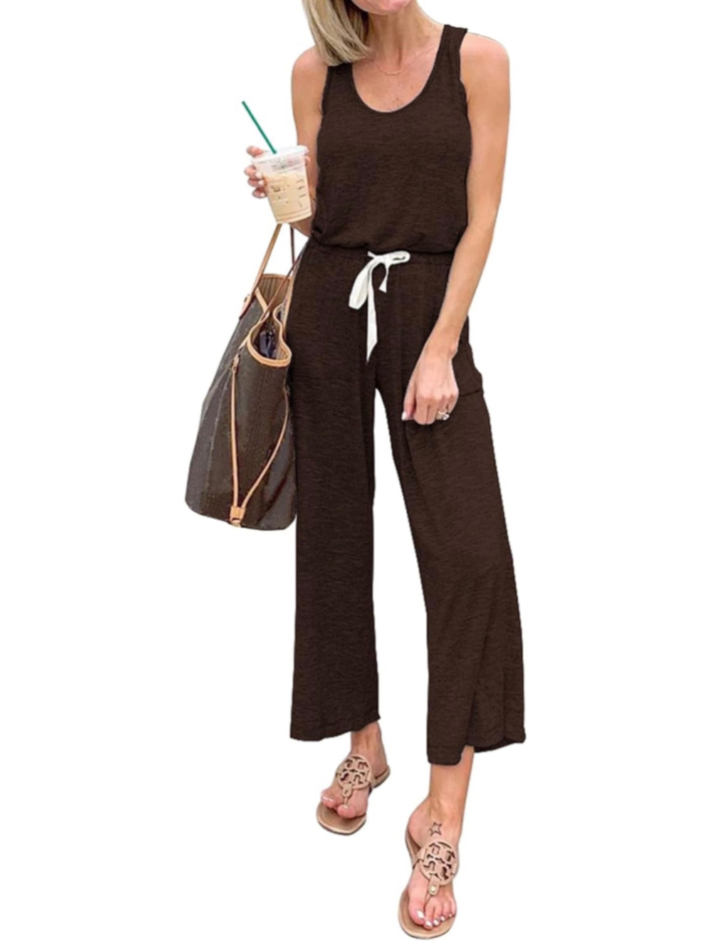 Women's PRETTYGARDEN Brown Jumpsuit Size M